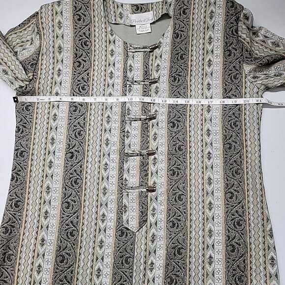 Vtg Pride & Joy Womens Size 12P Green Swirl Geometric Design Cross Over Buttons - Picture 13 of 16